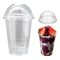 100 Copo C/ Tampa Bolha 400ml Transparente Milkshake Plásti 100 Copo C/ Tampa Bolha 400ml Transparente Milkshake Plásti
