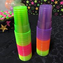 100 Copos Neon Festa Balada Fluor Descartável Premium 300 Ml - Copaza