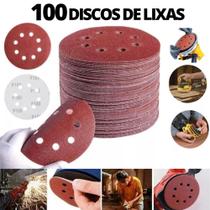 100 Disco Lixa tiras autocolantes Pluma 125mm C/ Furos Lixadeira Orbital