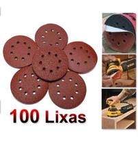 100 Discos Lixa 125mm 8 Furos Lixadeira Roto Orbital - Madeira Metal