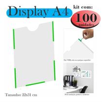 100 Display A4 Expositor Porta Folha Quadro Aviso Parede Pet