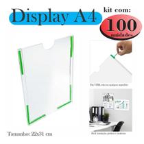 100 Display A4 Expositor Porta Folha Quadro Aviso Parede Pet