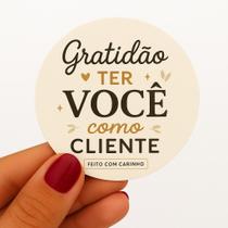 100 Etiquetas Adesivas 3x3cm Redondas Frases de Gratidão para Embalagens e Lembrancinhas