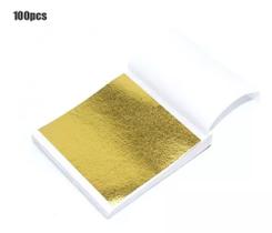 100 Folhas Ouro Comestivel Bolos Bebidas Artesanato 9 X 9cm