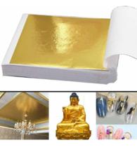 100 Folhas Ouro Comestivel Bolos Bebidas Artesanatos 9x9cm