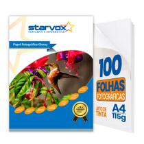 100 Folhas Papel Fotográfico A4 115g Starvox Glossy Branco Brilhante