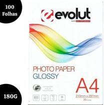 100 Folhas Papel Fotográfico Glossy A4 180G Premium Brilho - Evolut