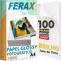 100 Folhas - Papel Fotográfico Glossy (Brilhante) 180g - Para Impressão em Impressora Jato de Tinta