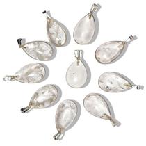 100 Gotas de Cristal Pedra Quartzo Pingente Banhado a Prata - Pacote com 100 Unidades