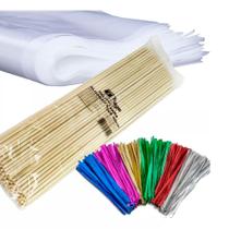 100 kits saco 15x40cm vareta 40cm bambu 100 fecho metalizado 100 kits saco 15x40cm vareta 40cm bambu 100 fecho metalizado