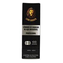 100 Lâminas de Barbear Descartáveis Aço Inox, Leon Barber Barbearia Cabeleireiro Barba Bigode Pezinho Degradê Masculino Homem