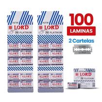 100 Laminas de Barbear NEW LORD PLATINUM Inteira para Navalhete, Cartela com 50 unidades