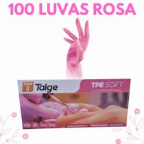 100 Luvas Descartáveis Rosa tpe (vinilflex) Sem Pó Talge