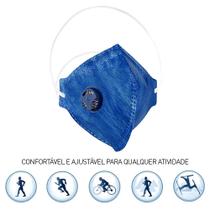 100 Máscaras Descartáveis com Respirador KN910 PFF2 Azul com Clip Nasal