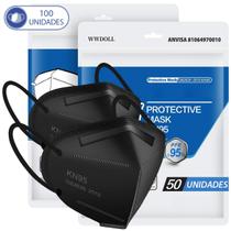 100 Máscaras Descartáveis Preta KN95 PFF2 WWDoll Cód Anvisa