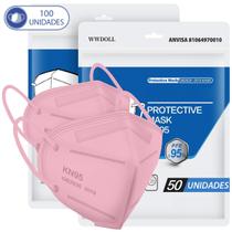 100 Máscaras Respiratórias KN95 Rosa WWDoll Código Anvisa