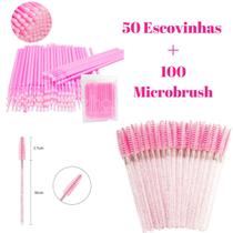 100 Microbrush + 50 Escovinhas Rosa Gliter Extensão Cílios