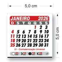 100 Mini blocos para ímã de geladeira Calendário 2026 5x5cm