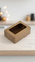 100 Mini Caixas Kraft Com Visor 10,5x7x3,5cm
