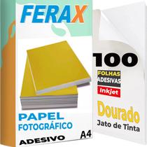 100 Papel Fotográfico Adesivo Dourado A4 135g - Para Impressoras Jato de Tinta - à Prova D'água