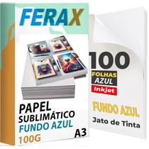 100 Papel Sublimatico Azul 100g A3 - Para Impressora Jato de Tinta - FERAX