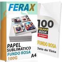100 Papel Sublimatico Rosa 100g A4 - Para Impressora Jato de Tinta - FERAX