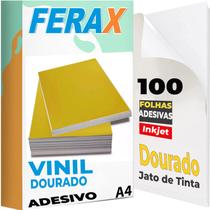 100 Papel Vinil Adesivo Dourado A4 90g - Para Impressoras Jato de Tinta - à Prova D'água