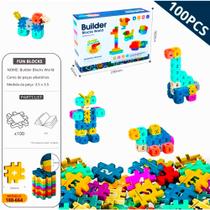 100 peças de construtor coloridas, com material seguro para tranquilidade total