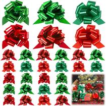 100 peças de laços de presente de Natal Tigeen, 13 cm, vermelho, verde, puxador