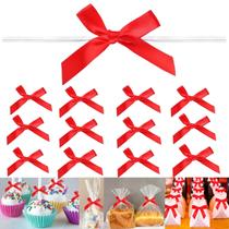 100 peças de laços vermelhos Satin Twist Tie da GUIFIER 7,5x7 cm