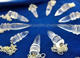 100 Pêndulo Egípcio de Cristal Transparente com Corrente Prateada - Atacado 100 Pêndulo Egípcio de Cristal Transparente com Corrente Prateada - Atacado