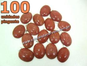 100 Pingentes Cabochão de Quartzo Vermelho Natural com Pino em Banho de Prata 100 Pingentes Cabochão de Quartzo Vermelho Natural com Pino em Banho de Prata