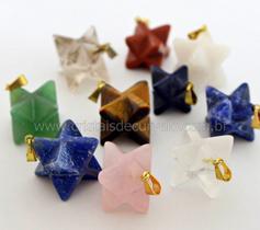 100 Pingentes Merkaba de Pedras Naturais com Banho Dourado - Atacado