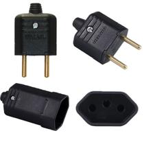 100 Plug 2 Pinos + 100 Tomada 3 Pinos 10a Preto Reforçado Margirius