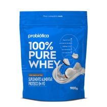 100 Pure Whey Refil 900g Sabor Iogurte com Coco Suplemento Proteico Pó Probiotica