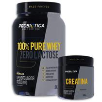 100% Pure Whey Zero Lactose Pote 900g + Creatina MonoHidratada 300g - Probiótica