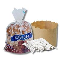 100 saco plastico panetone 100g+100 fecho+100 forma kraft