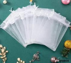 100 Saquinhos De Organza Vermelho 9X12 Branco Fita Cetim