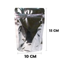 100 Saquinhos Fecho Zip Stand Up Pouch 10x15 Cm Metalizado