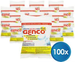 100 Tablete Pastilha Cloro Multipla Acao 3 em 1 T200 200g Genco