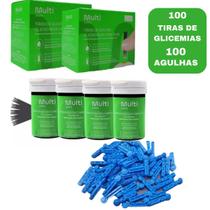 100 Tiras Fitas+100 agulhas para Aparelho Medidor de Glicemia Diabetes Glicocheck Multilaser