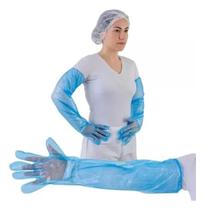 100 Un Luva Plástica Cano Longo 65cm Com elásticos Impermeável CA44768