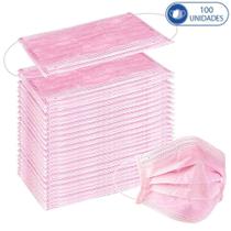 100 Unidades de Máscaras Cirúrgicas Descartáveis Rosa Claro Feminina