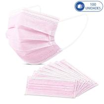 100 Unidades de Máscaras Rosa Cirúrgicas para Proteção com Clipe de Nariz