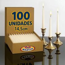 100 Velas Palito Branca 14,5Cm Parafina Pura - Branco - Lisa