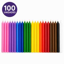 100 Velas Palito COLORIDAS Sortidas 18cm Parafina Pura Alta Durabilidade