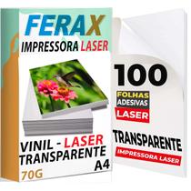 100 Vinil Adesivo Transparente 100% A4 - Para Impressora Laser