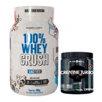100% Whey Crush 900g - S/ Lactose - Under Labz + Creatina Turbo - Pote - 300g - Black Skull