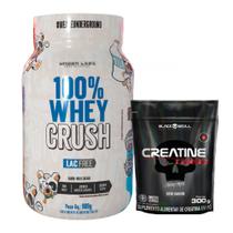 100% Whey Crush 900g - S/ Lactose - Under Labz + Creatina Turbo - Refil - 300g - Black Skull