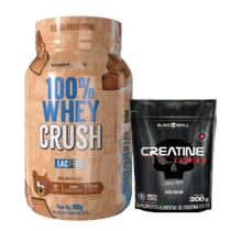 100% Whey Crush 900g - S/ Lactose - Under Labz + Creatina Turbo - Refil - 300g - Black Skull